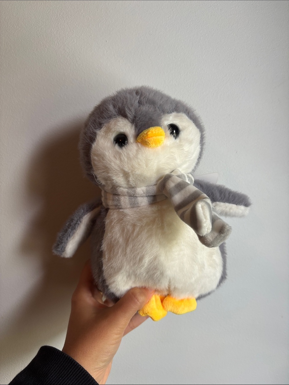 Plush Gray and White Penguin Stuffed Toy with Scarf - Soft Small Pet Plush